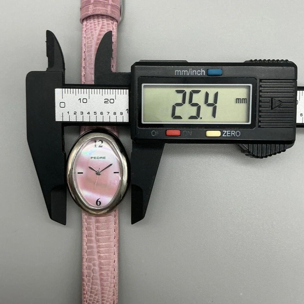 Pedre Womens Dress Watch 25mm Pink MOP Oval Silver Tone Leather New Battery